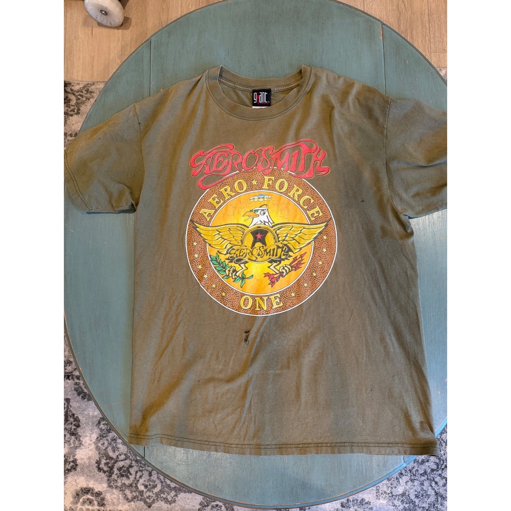 Vintage Aerosmith 1999 World Tour Shirt Giant Aero Force One Olive Green Large
